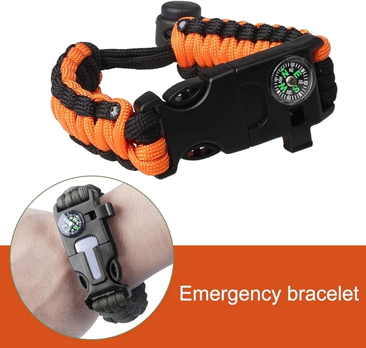 ZHIYE Survival Paracord Bracelet Flint Fire Starter Scraper Compass Wilderness Survival Whistle Adjustable Wristband 2Pack Black&Armygreen