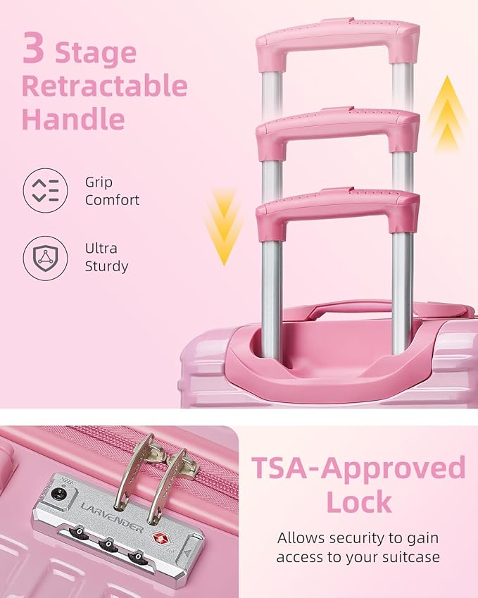 LARVENDER Carry on Luggage 22x14x9 Airline Approved, Expandable 20 Inch Hardside Suitcase with Wheels TSA Lock, PC+ABS Lightweight Carry on Suitcases for Women, Peach Sparkling (20/DB/TB)
