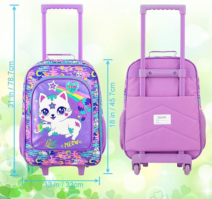 2Pcs Girls Suitcase Set, Kids Carry on Rolling Luggage with Wheels, Cat Travel Suitcases with Toddler Backpack(Pink)
