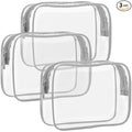 F-color TSA Approved Toiletry Bag 3 Pack Medium - Clear Makeup Bag Travel Quart Size for Women Men, Clear Cosmetic Bag Airport Airline Compliant Carry on Bag, Light Grey