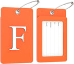 Gostwo 2 Pack Luggage Tags for Suitcases, 26 Initial Letter Travel Luggage Baggage Identification Labels ID Tag Fully Bendable Tags with Stainless Steel Loop (Orange) (Letter F)