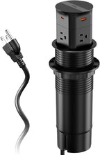 Power Strip Pop up Outlet for Countertop,PD 65W USB C,4 USB Ports,4 Outlets Tamper Resistant,Flush Mount,Space Saver Recessed Receptacle,ETL Listed (Black, 6FT_4 Outlets_65W USB)