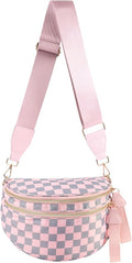 Black and White Checkered Crossbody Bag Bum Bag for Women,Spacious Checkered Purse Fanny Packs Belt Bag
