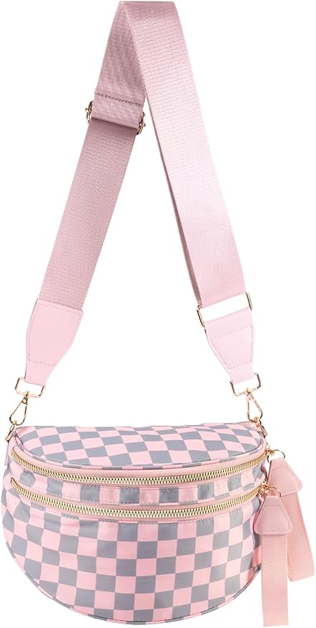 Black and White Checkered Crossbody Bag Bum Bag for Women,Spacious Checkered Purse Fanny Packs Belt Bag