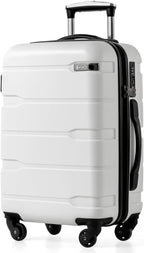 Coolife Carry On Luggage 22x14x9 Airline Approved Hardside PC+ABS Suitcase with TSA Lock, Lightweight Rolling Travel Luggage with Spinner Wheels(White, 20in)