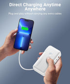 Portable Charger, Power Bank, 16000mAh Power Bank Built-in AC Wall Plug and Cables, PD 30W and QC4.0 Fast Charger for iPhone and Android Phones and Most Electronic Devices (White)