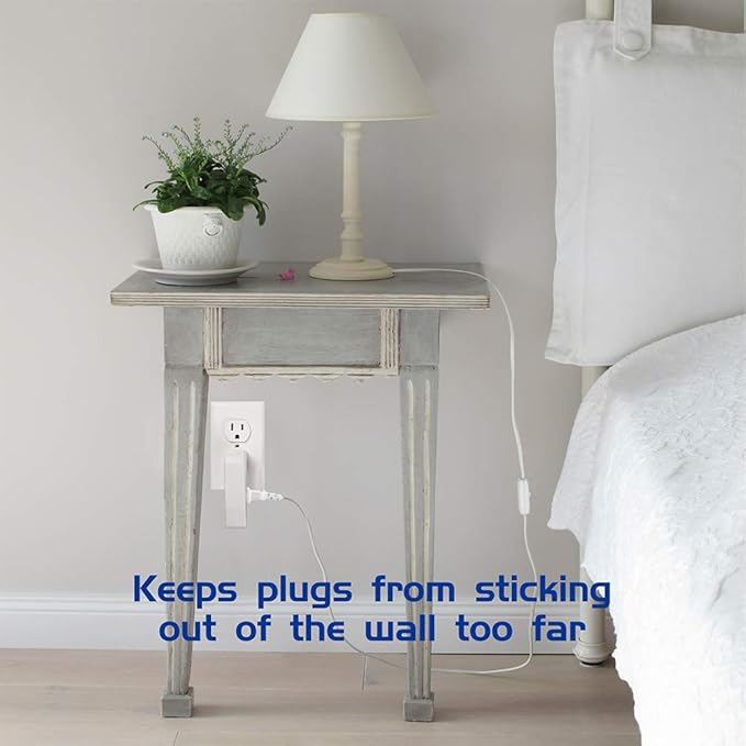 3 Way Vertical Outlet Wall Tap Outlet Splitter Extender with 3 Prong Plug for Behind Furniture, Turn One Outlet Into Three, 2 on the Right Side and 1 on the Left Side, White, ETL Listed