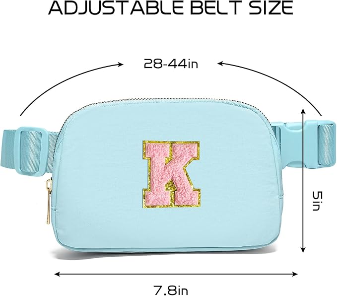 Gitus Gifts for 7 8 9 10 11 Year Old Girls Belt Bag Fanny Pack Crossbody Bags with Initial Letter Patch Birthday Gifts for Daughter Sister Friends Teen girls (Icing Blue-K)