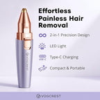 VG VOGCREST Eyebrow & Facial Trimmer: 2-in-1 Rechargeable Facial Hair Removal & Eyebrow Shaver - Painless Razor with Built-in LED Light (Solar Purple)