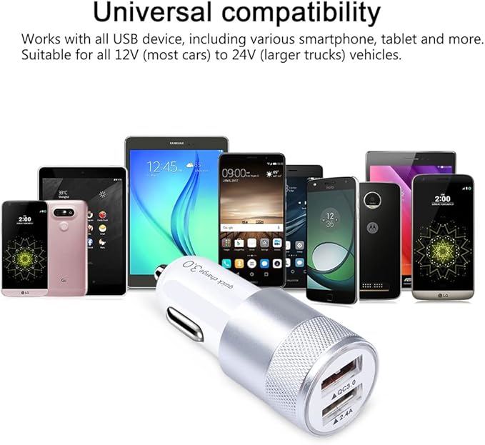Fast Car Charger, Quick Charging 5.4A/30W Phone USB Car Charger Adapter Rapid Plug 2 Port Cigarette Lighter Charger Flush Compatible Samsung Galaxy S23 S22 S21 S20 Ultra S10e S10 S9 S8 Note, iPhone