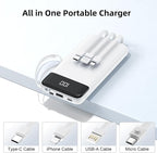 Portable Charger Built-in Cables,10000mAh Power Bank for iPhone,Fast Charge USB C Battery Pack Travel Essentials Slim Lightweight Powerbank Compatible with iPhone 17/16/15/14, Samsung, Android, etc