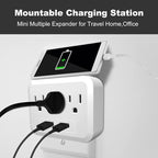 USB Wall Charger Socket Extender - Featuring 2 USB Charging Ports, 3 Outlet Plugs, Socket Adapter, Compact Travel Plug Extension, White