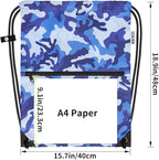draw string back bag, Large Gym Sports string backpack for men and women with front zipper pocket and inside zipper pocket to keep key or phone(blue camo)