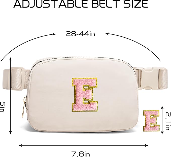 Gitus Belt Bag Fanny Pack Crossbody Bags with Initial Letter Patch Cute Stuff Birthday Gifts for Teenager Girls Trendy Preppy Stuff for Teen Girls(Beige-E)