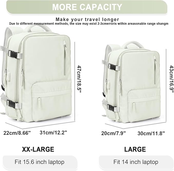 WONHOX Large Travel Backpack Women, Carry On Backpack, Hiking Backpack Waterproof Outdoor Sports Rucksack Casual Daypack with USB Charging Port Shoes Compartment, Moon White