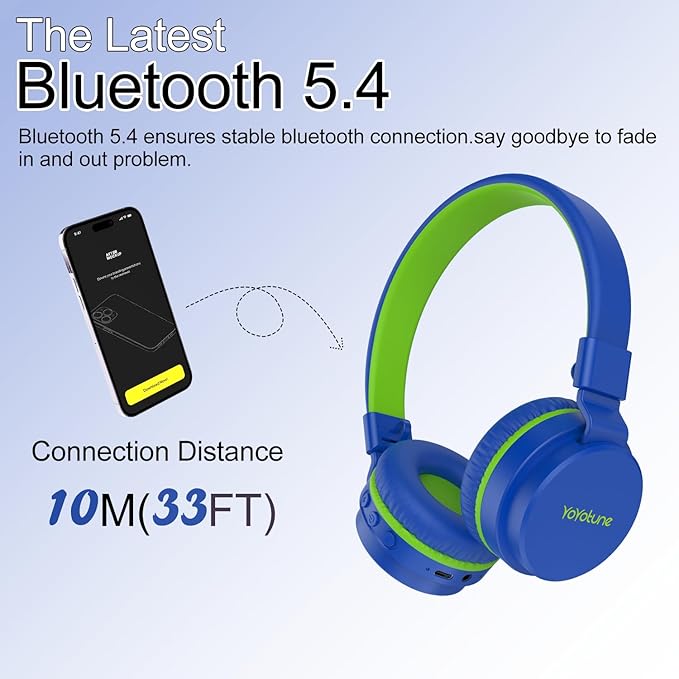 Kids Bluetooth Headphones,Lightweight Kids Headphones Wireless,85/94dB Safe Volume,40H Playtime,Fast Charging,Bluetooth 5.3,Over Ear,Toddler Headphone Built-in Mic for School/Tablet/Travel (Blue)