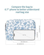 Narwey Cute Floral Makeup Bag Travel Cosmetic Bag Organizer Toiletry Bag Make Up Bags with Organized Pocket for Women Girls (Large,Blue Flower)