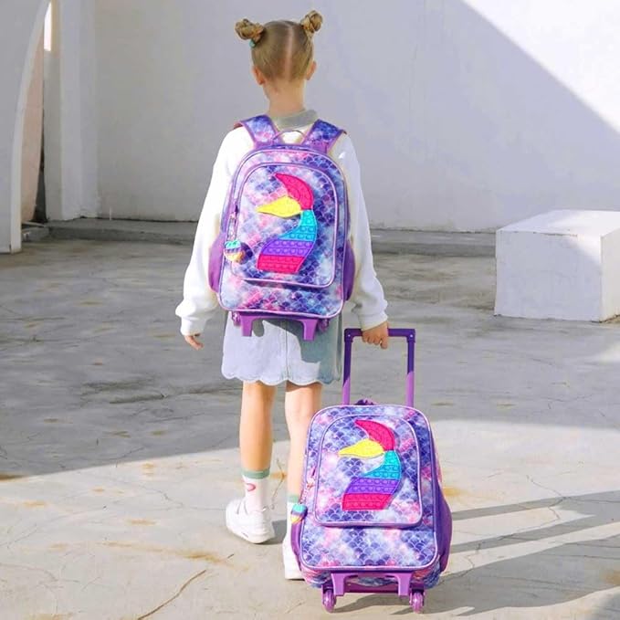 Kids Suitcases for Girls, Cute Mermaid luggage Rolling with Wheels, kids carry on luggage for Children Toddler Elementary - Purple
