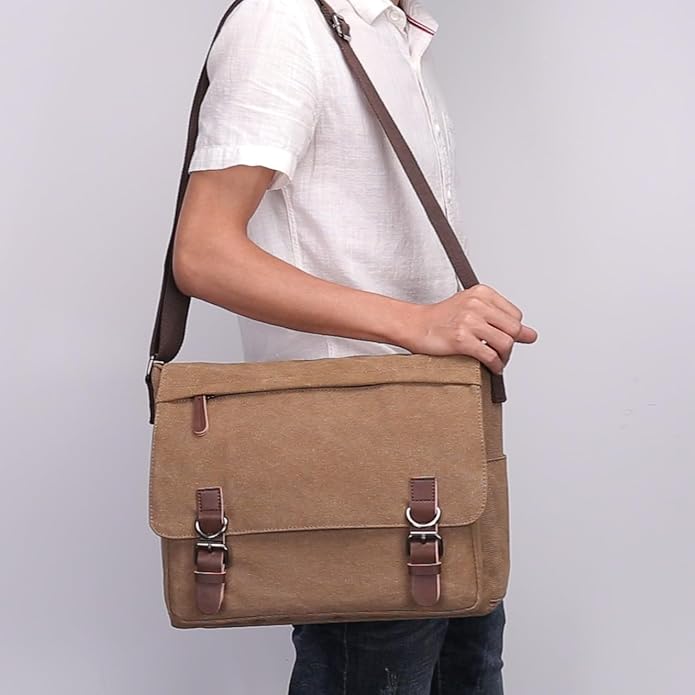 Evergoo Vintage Messenger Bag Unisex Shoulder Bags Canvas Satchel Cross Body Work Satchel Briefcase for 15.6 Inch Laptop
