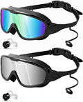 Swim Goggles 2 Pack, Wide View Anti Fog&UV Swimming Goggles for Audlt, No Leak Pool Beach Essentials for Men Women
