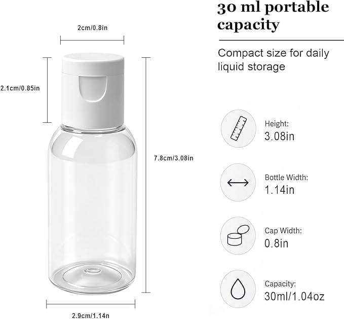 TrendBox 12 Pack Plastic Empty Bottles with Flip Cap for Shampoo, Lotions, Liquid Body Soap, Cream (1 oz / 30 ml)