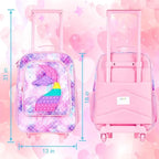 Kids Luggage for Girls, Cute Mermaid Suitcase Rolling with Wheels, Travel Carry on for Children Toddler Elementary - Pink