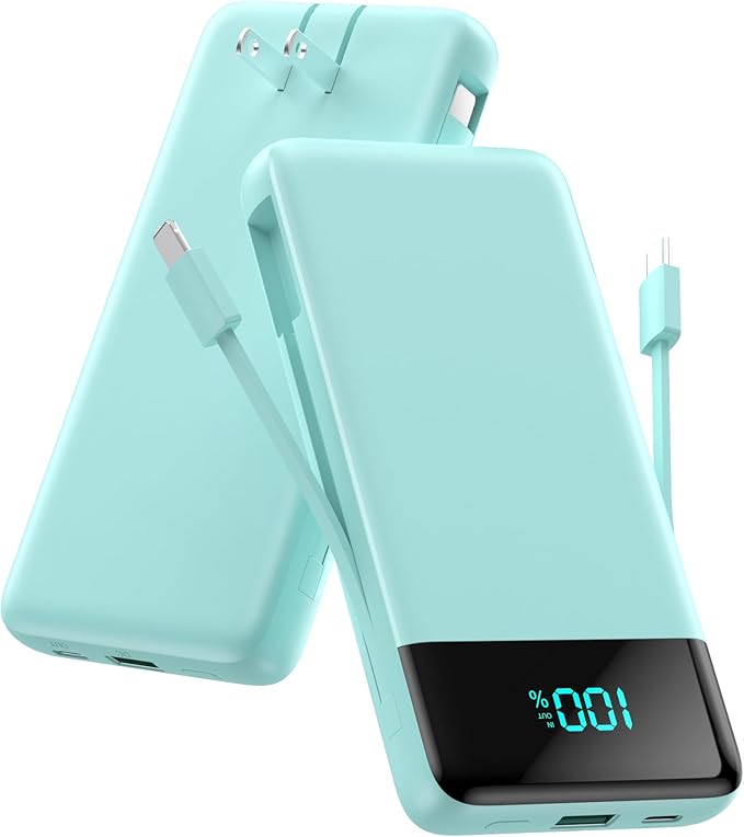 Portable Charger for iPhone with Built-in Cables and Wall Plug,Upgraded 13800mAh Fast Charging USB C Power Bank,4 Outputs Travel Essential Battery Pack for iPhone 17/16/15/14/13,Galaxy,Android-Green