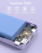 podoru for Magsafe Battery Pack, Foldable 10000mAh Magnetic Power Bank with USB-C Cable LED Display 22.5W PD Fast Charging Wireless Portable Charger for iPhone 17/16/15/14/13/12 Series-Light Purple
