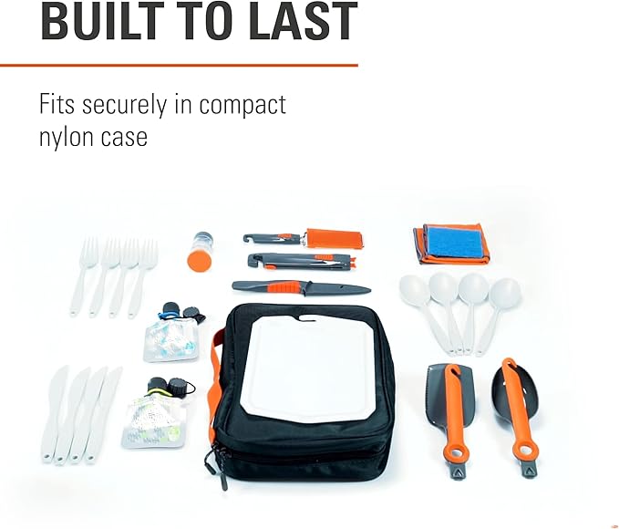 GSI Outdoors Destination Kitchen Set 24‑Piece, Full Camp Kitchen Kit, Cutlery for Persons, Pivot Tools, Spice Shakers & Carry Travel Case
