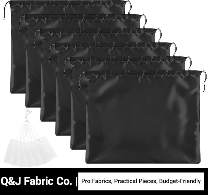 Q&J Fabric Co. 6 Pack Satin Dust Bags for Purses and Handbags - Purse Storage Organizer with Drawstring, Dustproof Travel Storage Pouches for Handbags, Shoes, Boots & Clothes (19.7"x23.6", Black)