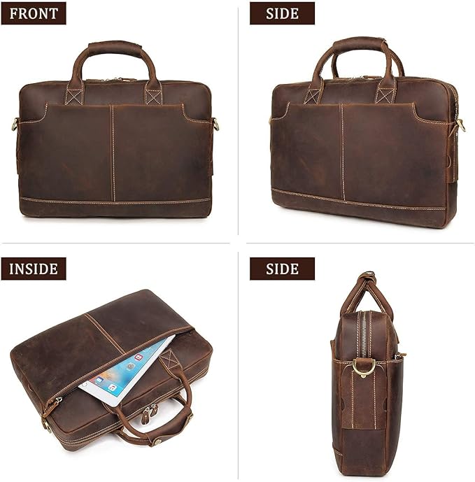 Augus Vintage Leather Briefcase for Men 15.6 Inch Laptop Computer Bag Retro Messenger Crossbody Shoulder Bag | Vintage Leather