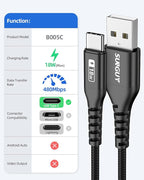 SUNGUY USB C Cable 1.5FT [3Pack] 3A USB to USB C Cable Fast Charging Data Sync Braided Compatible with iPhone 16 15 Pro/Pro Max/Plus, Samsung Galaxy S23/S22/S21, Note10/9, USB C Devices, Black