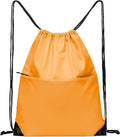 Drawstring Backpack Sports Water Resistant String Bag Sport Gym Sackpack for Women Men Large with Zipper, Orange