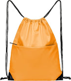 Drawstring Backpack Sports Water Resistant String Bag Sport Gym Sackpack for Women Men Large with Zipper, Orange