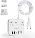 European Plug Adapter, Unidapt US to UK Europe Power Strip for EU/UK/US with USB C and 4 USB Ports, 3 AC Outlets, Wall Mountable, 5ft Extension Cord, for Travel Cruise Ship Home