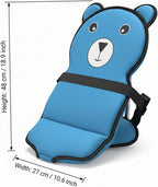 Cartoon Bear Kids Suitcase Seat with Safety Strap, Toddler Travel Essential, Luggage Seat for Family Travel, Comfortable Ride for Kids, Blue