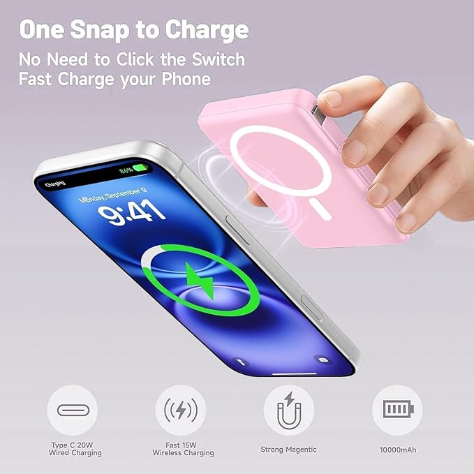 for Magsafe Power Bank, 10000mAh Magnetic Power Bank with USB-C Cable and PD 20W USB C Fast Charging LED Display, Wireless Portable Charger for iPhone 17/16/15/14/13/12/Pro/Pro Max