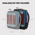 Topo Designs Global Travel Bag – 30L or 40L - Carry-On Compliant Most Airlines, Durable Travel Duffel Bag, Clam Shell Main Pocket, Laptop Sleeve, Backpack, Luggage (40L / Dark Denim/Burgundy)