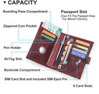 CONTACTS Full Grain Leather Passport Holder Compatible with Airtag RFID Blocking Passport Wallet Travel Slim Passport Cover with SIM Card Removal Tool (Bagde, Red)