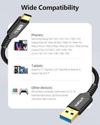 SUNGUY 10Gbps USB C 3.1 Gen 2 Cable, 4FT USB A to USB C 3A Fast Charging & Data Transfer Android Auto Cable Compatible with iPhone 17/16/15 Pro Max, Galaxy S23 S22 Ultra Note 20, SSD (Black)