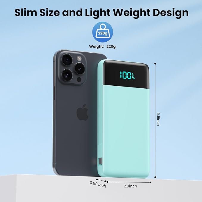 FOCHEW Portable Charger Built-in Cables and Wall Plug,13800mAh Fast Charging USB C Power Bank,4 Outputs Travel Essential Battery Pack for iPhone 17/16/15/14/13,Galaxy,Android -Green