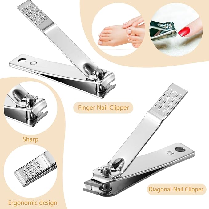 Geosar 50 Set 8 in 1 Travel Manicure Kit Bulk Professional Nail Clippers Pedicure Nail Care Tools Grooming Stainless Steel Set with Portable Travel Case, Gift for Valentine Men Women(Glitter Gold)