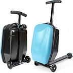 2-in-1 Ride-On Scooter Suitcase,Carry On Hardshell Ride On Suitcase Scooter for Kids Age 4-15, Multifunctional Ride On Lightweight Kids Luggage with Wheels(Size:Blue)
