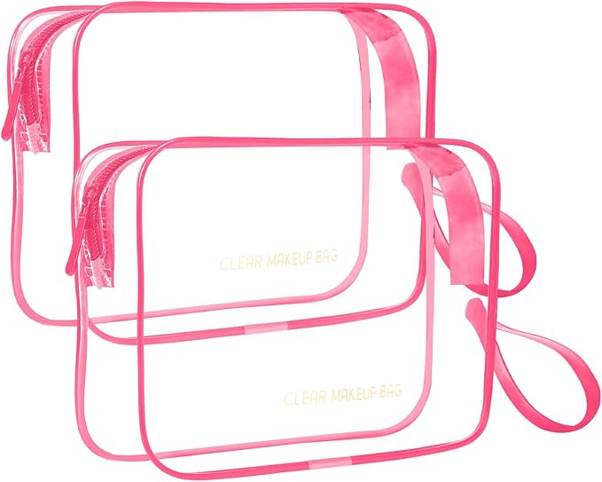 Icramsy Clear Makeup Bag,2 Pack TSA Approved Toiletry Bag Travel Toiletry Bag Hanging Makeup Cosmetic bag for Women Men (ROSY)