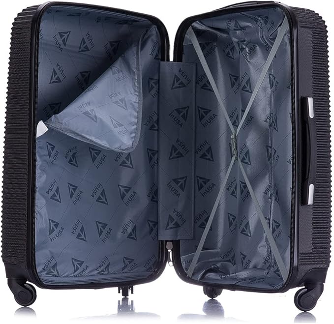 InUSA ROYAL Hardside Spinner Luggage with Ergonomic Handles | Spacious Travel Suitcase with Four Spinner Wheels and Studs | 24 Inch Medium Hardside Spinner Luggage | Black