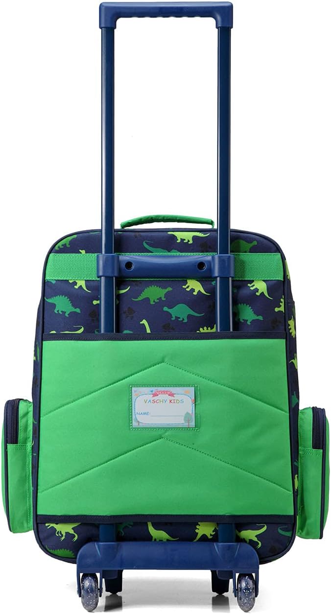 VASCHY Rolling Luggage for Kids, Cute Travel Carry on Suitcase for Boys Toddlers/Children with Wheels 18inch Dinosaur
