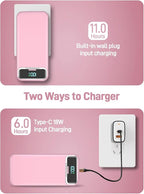 Portable Charger, 20000mAh 22.5W Fast Charging Power Bank with Built-in Cables & Wall Plug, Travel Essential External Battery Pack with LED Display, USB C Battery Phone Charger for iPhone Samsung Pink