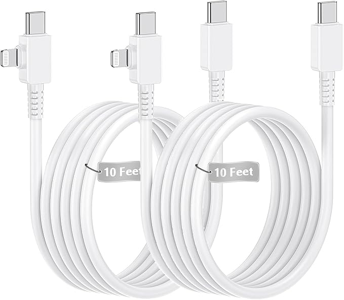 2 in 1 iPhone Fast Charger Cable 10ft, Long USB C to C Charging Cord/Type C to Lightning for Apple iPhone 17 Pro Max/17 Air/16 Pro/16e/15 Plus/14/13/12 Mini/11/XS/XR/X/8/7 Plus/6S/iPad/MacBook Pro