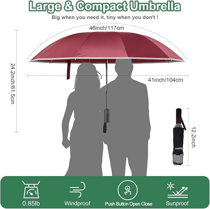 4-in-1 Inverted Travel Umbrella Compact, Automatic Large Umbrellas for Rain & Sun, Portable Windproof Umbrella for Backpack, Reverse Folding Umbrella for UV with Reflective Strips,Lightweight