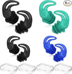 Waterproof Swimming Ear Plugs - 4 Pairs Reusable Silicone Showering Ear Plugs for Adults Kids, Ideal for Swimming, Surfing, Water Sports (Adults- Black, Green & Kids- Black, Blue, 1 Pair (Pack of 4))